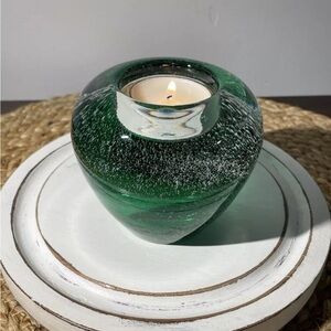 Murano Style Bubble Clear Green Candle Votive Paper Weight Glass